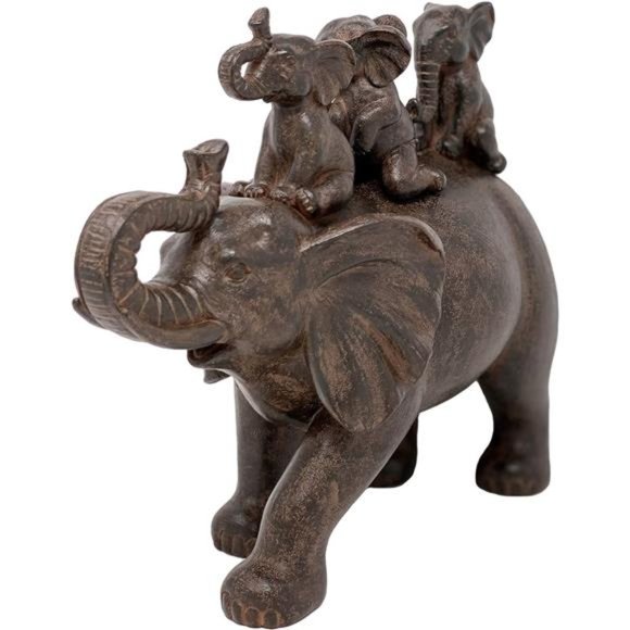 8" H 3 Baby Elephants Riding an Elephant Resin Statue Figurine Home Decorative - Picture 4 of 5